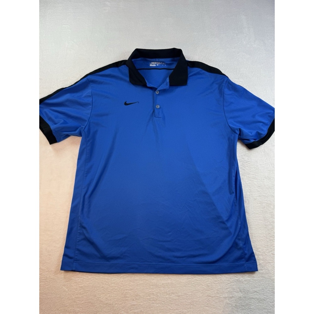 Nike Golf Tour Polo Shirt Adult XL Blue Black Stripe Dri Fit Men